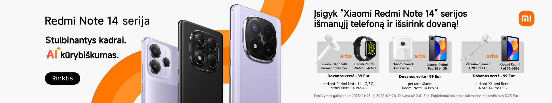 Xiaomi Redmi Note 14 serija akcija dovanos, Mobili prekyba