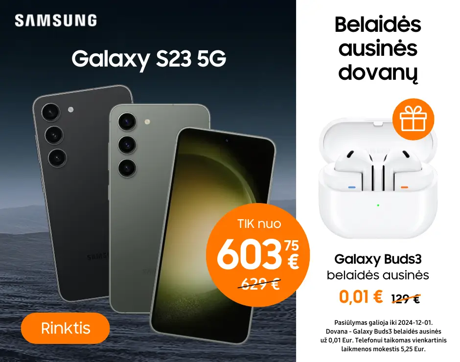 Samsung Galaxy S23, dovana Buds3 ausinės, Mobili prekyba