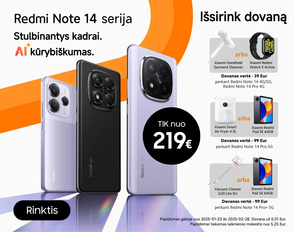 Xiaomi Redmi Note 14 serija akcija dovanos, Mobili prekyba