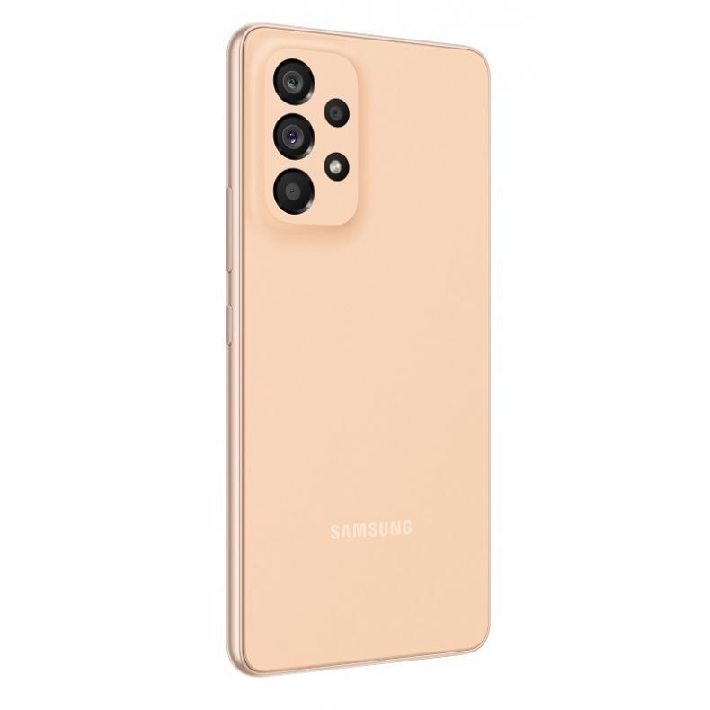  Samsung A53 5G persiku spalva nugarele is kairio kampo su mygtukais