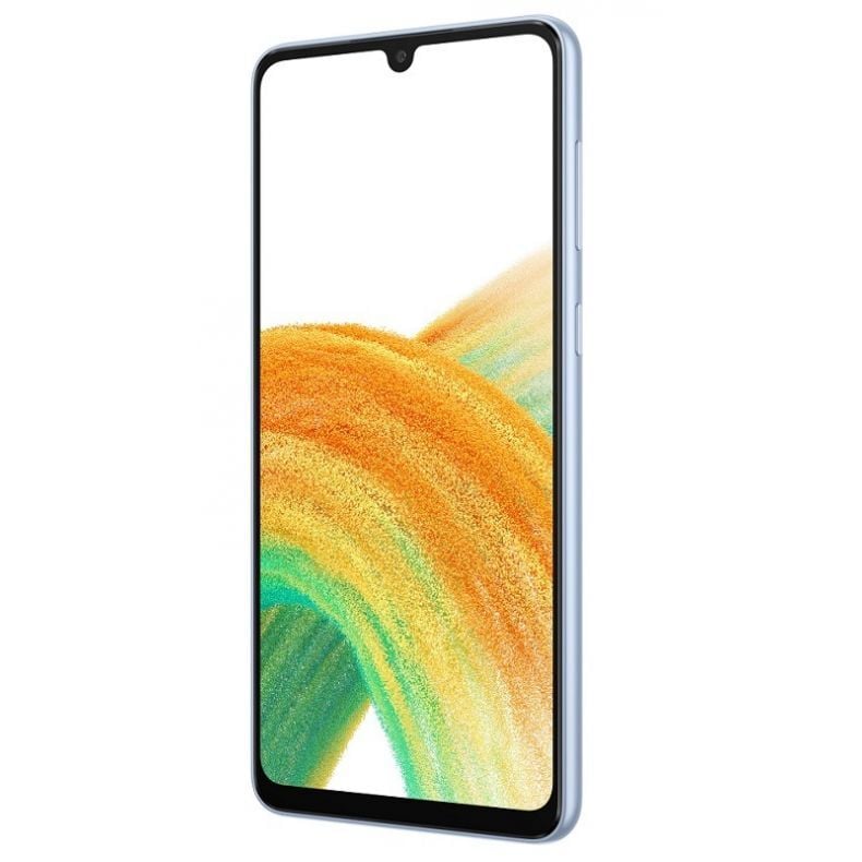 Samsung A33 ekranas is desines puses melynos spalvos