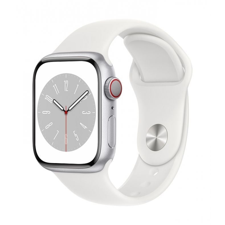 Apple_Watch_Series_8_Cellular_41mm_Silver_Aluminum_White_Sport_Band_34FR_Screen