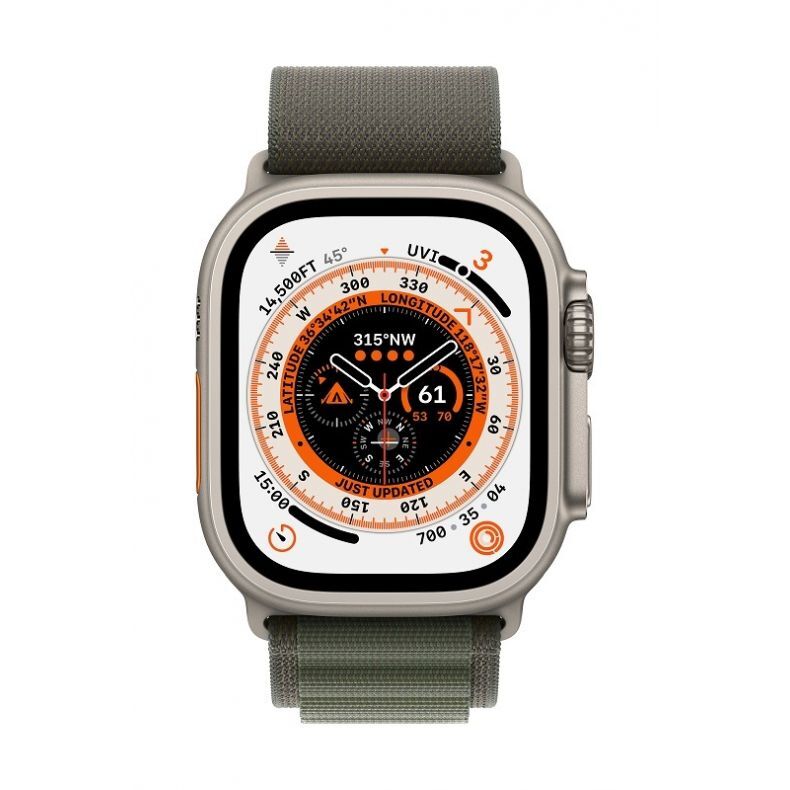 Apple_Watch_Ultra_Cellular_49mm_Titanium_Green_Alpine_Loop_Pure_Front_Screen