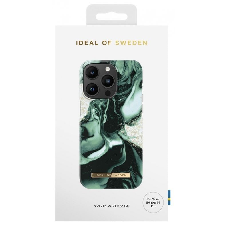 IDEAL OF SWEDEN dėklas iPhone 14 Pro Golden Olive Marble