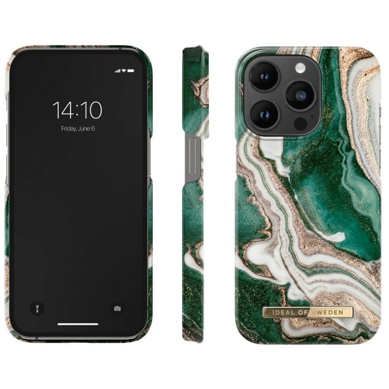 IDEAL OF SWEDEN dėklas iPhone 14 Pro Golden Jade Marble