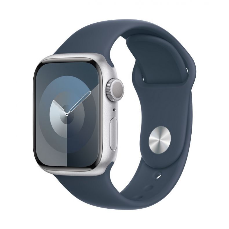 Apple Watch Series 9 GPS+Cellular 45mm išmanus laikrodis Silver Aluminium Case with Storm Blue Sport