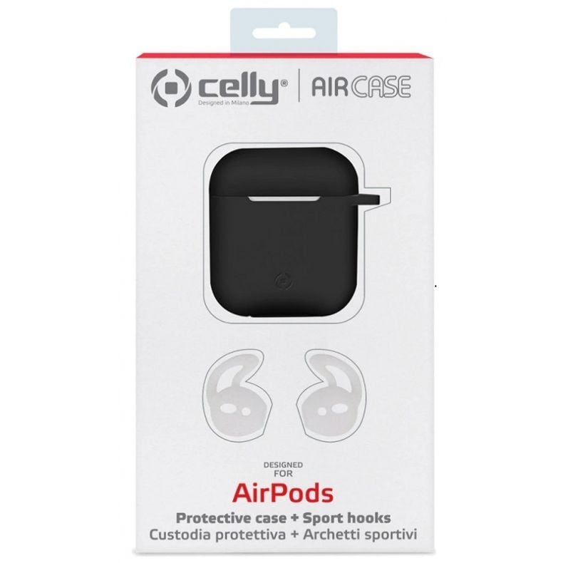 Celly bevielių ausinių Airpods 1st Gen | 2nd Gen silikoninis dėklas Black (juodas), 1 nuotrauka