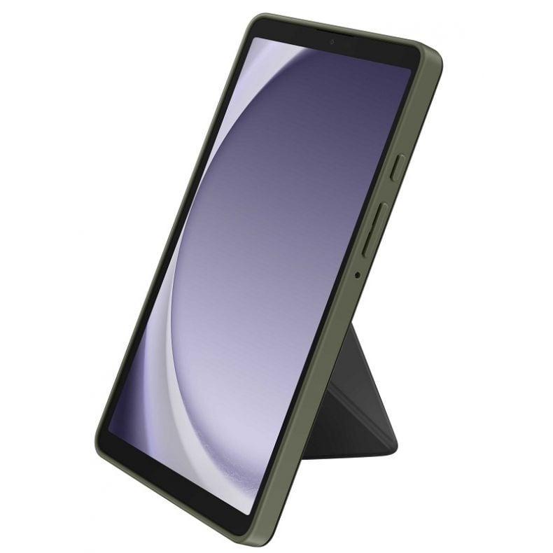 Samsung_Tab A9_deklas_atlenkiamas_juoda_spalva_stovas_is_priekio.