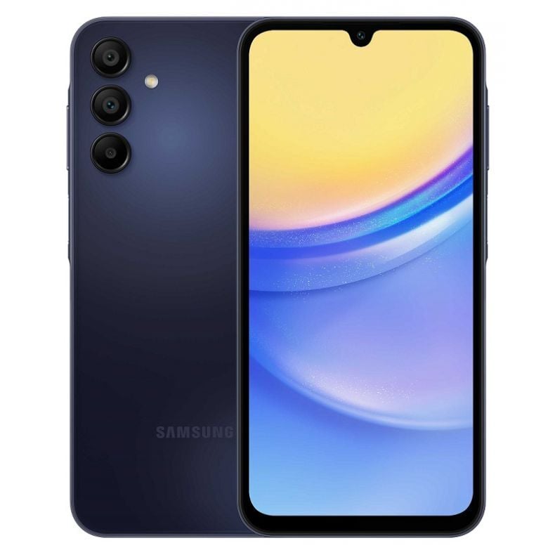 Samsung Galaxy A15 išmanusis telefonas 5G 128GB melynai juoda spalva ekranas ir nugarėlė