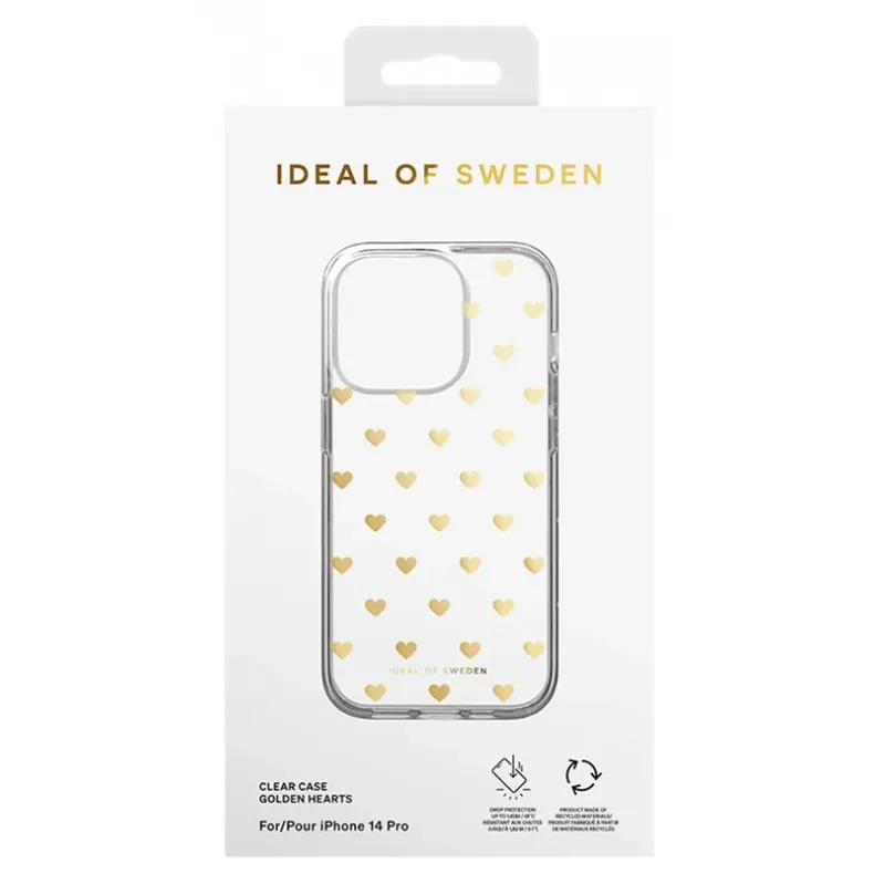 iDeal of Sweden iPhone 14 Pro clear dėklas - Golden Hearts, 4 nuotrauka