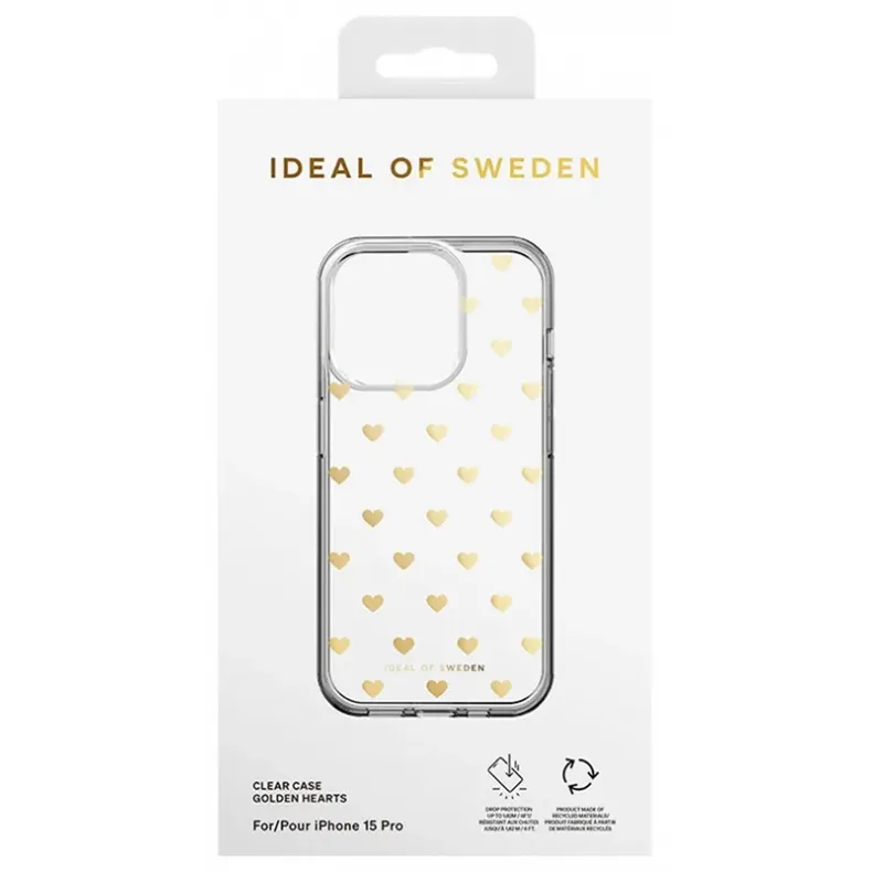 iDeal of Sweden iPhone 15 Pro clear dėklas - Golden Hearts, 4 nuotrauka