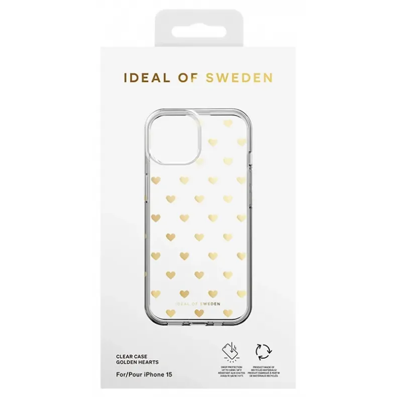 iDeal of Sweden iPhone 15 clear dėklas - Golden Hearts, 4 nuotrauka