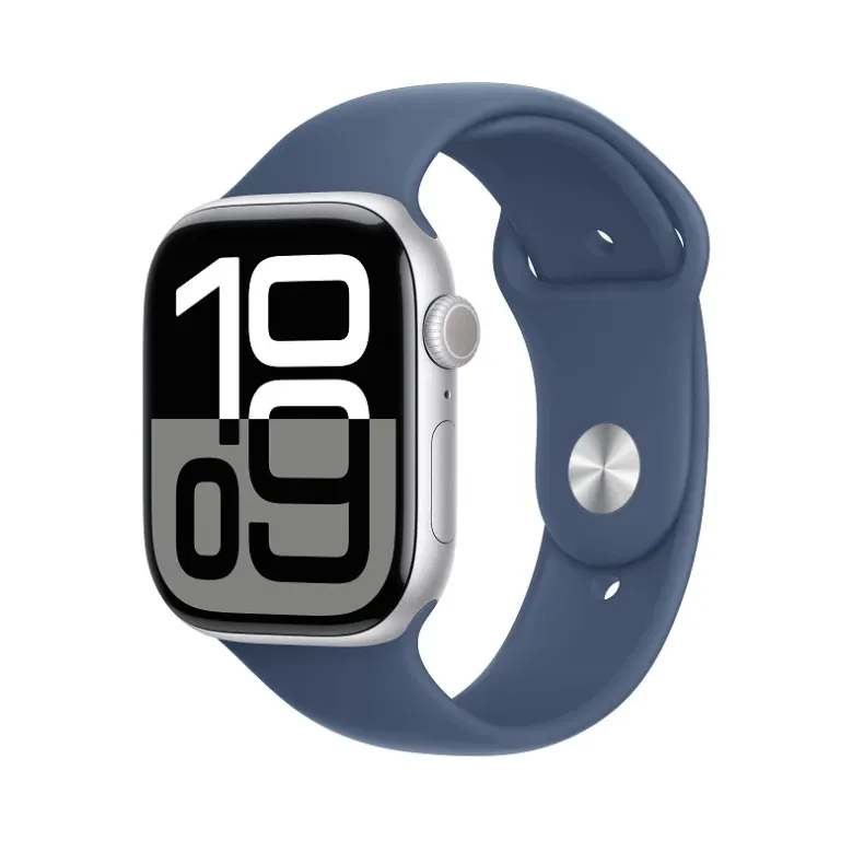 Apple Watch Series 10 GPS 46 mm Silver Aluminium Case išmanusis laikrodis, Denim Sport Band, 1 nuotr