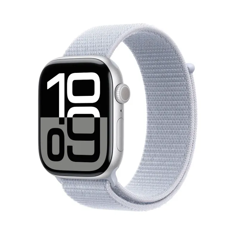 Apple Watch Series 10 GPS 46 mm Silver Aluminium Case išmanusis laikrodis, Blue Cloud Sport Loop, 1