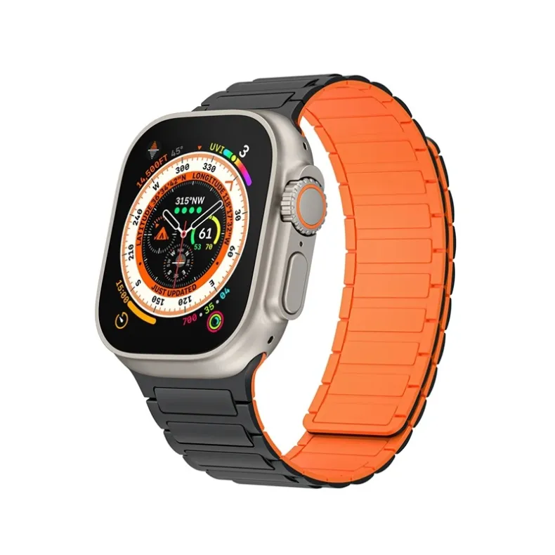 Apple Watch 38 40 41 mm silikoninis dirželis, juoda oranžinė, 1 nuotrauka