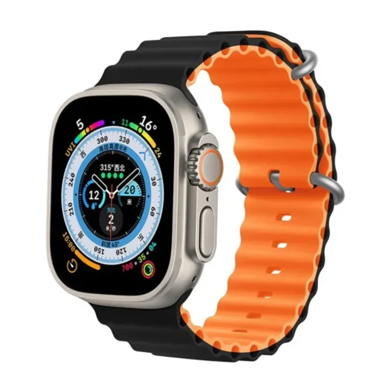 Techprotect Apple Watch 42 44 45 49 mm sportinis dirželis, juoda oranžinė, 1 nuotrauka