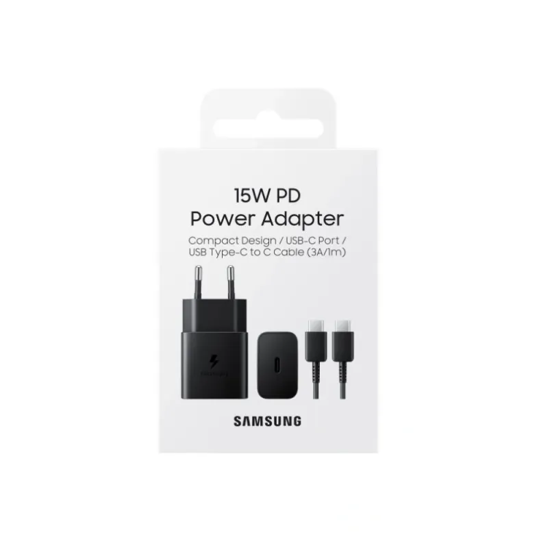 Samsung greitas tinklo įkroviklis su USB-C jungtimi ir USB-C laidu - 15W, juoda, 3 nuotrauka