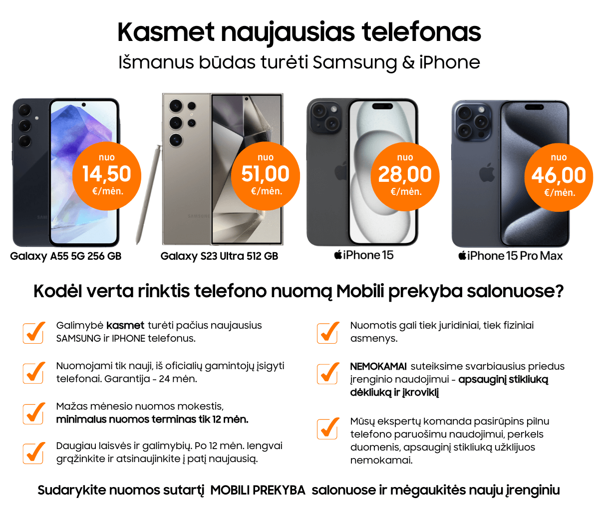 Samsung ir iPhone telefonu nuoma, Mobili prekyba