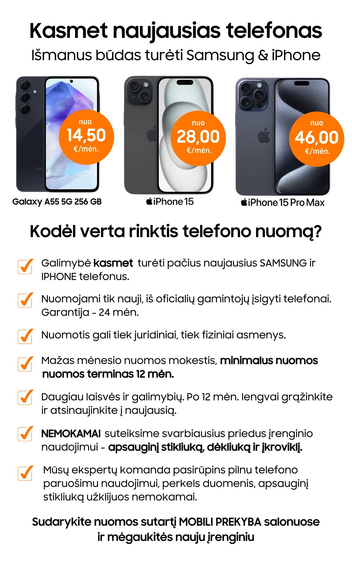 Samsung ir iPhone telefonu nuoma, Mobili prekyba