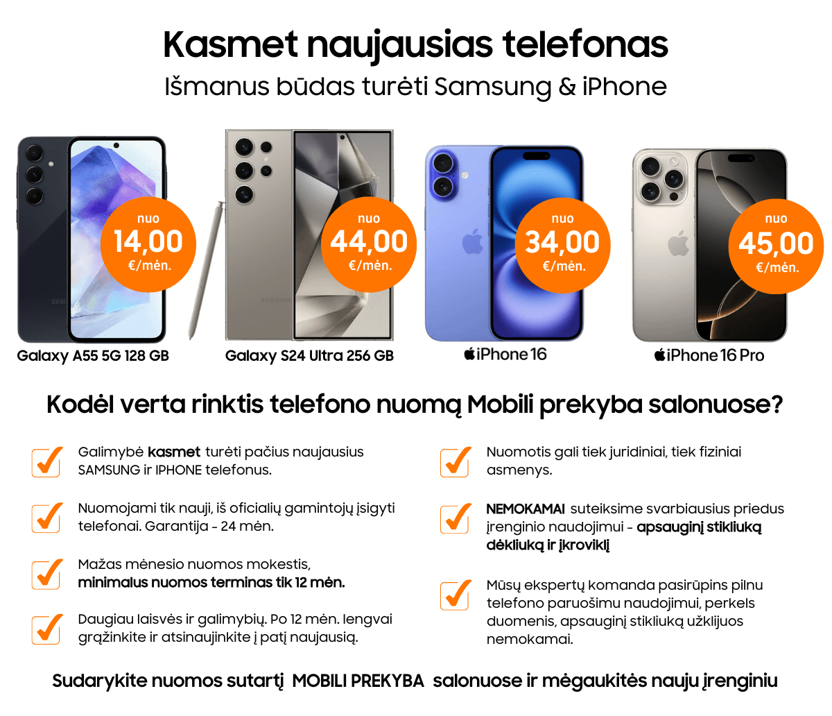 Samsung ir iPhone telefonu nuoma, Mobili prekyba