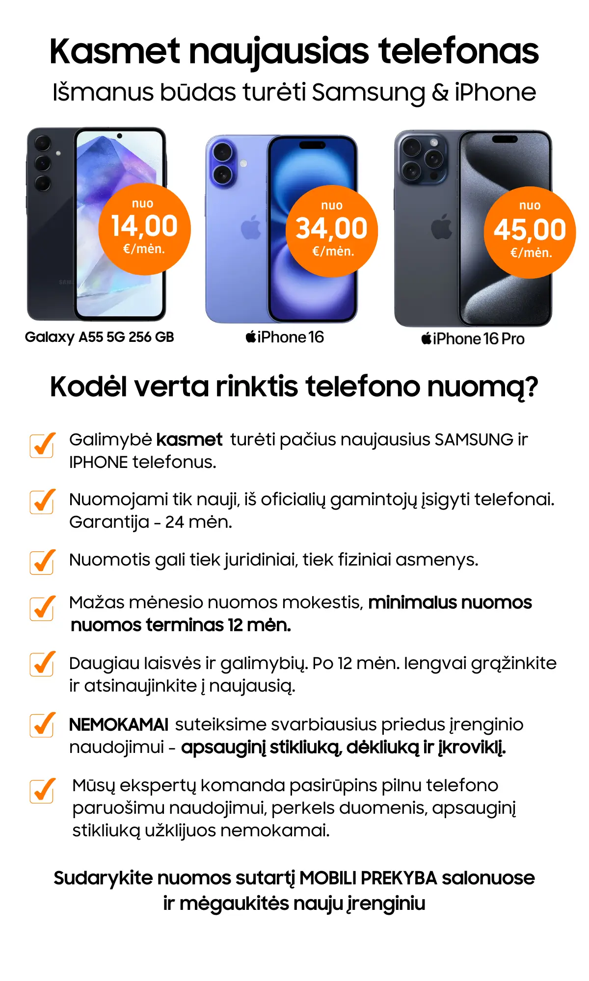 Samsung ir iPhone telefonu nuoma, Mobili prekyba