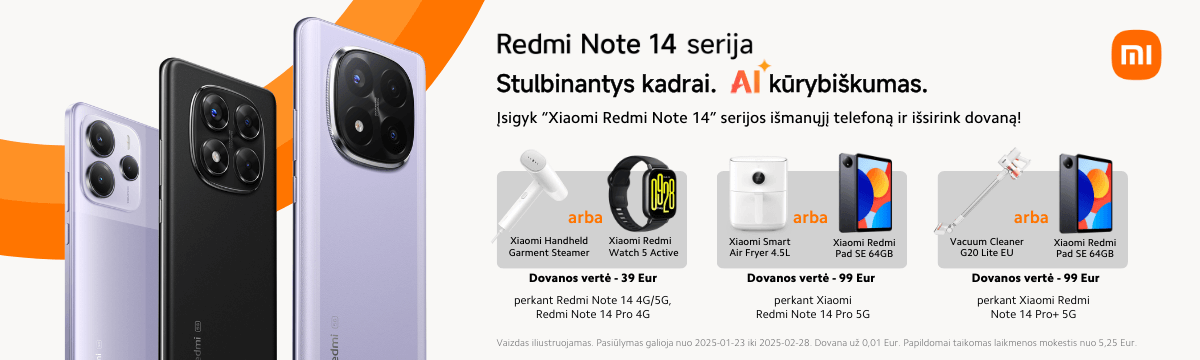 Xiaomi Redmi Note 14 serija akcija dovanos, Mobili prekyba